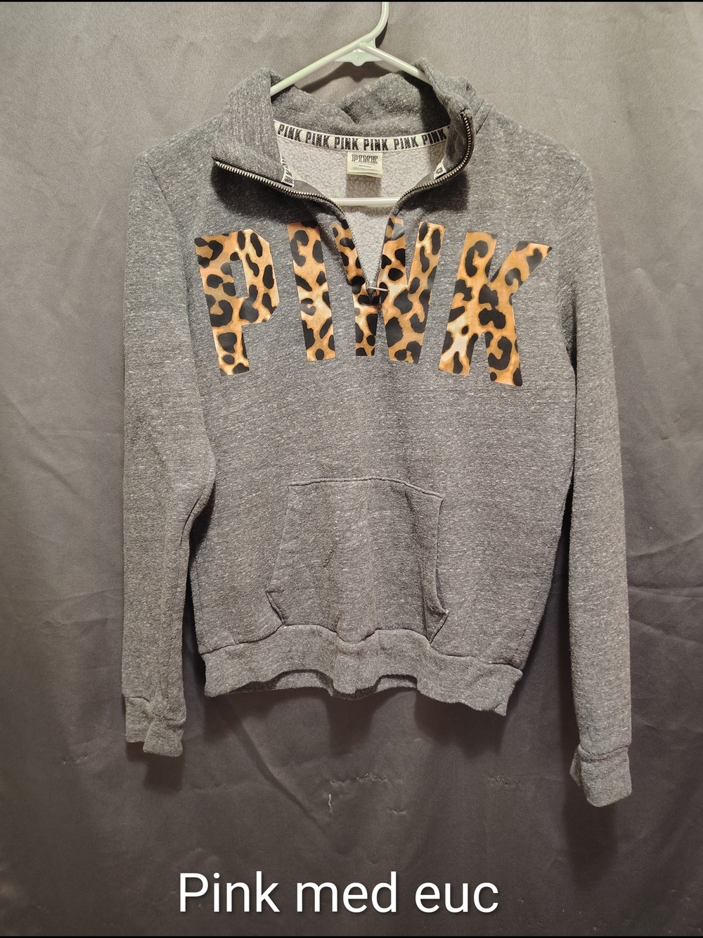 PINK Victoria's Secret Gray Hoodie with Leopard Logo